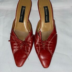 Etienne Aigner Red Leather Pointed Toe Slip-On Mules